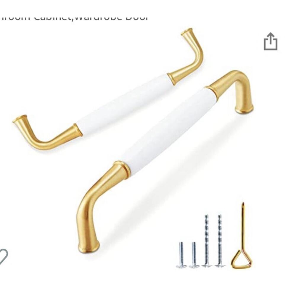 BE 10 Pack Arched Ceramic Zinc Alloy Cabinet Handles White & Satin Gold NEW